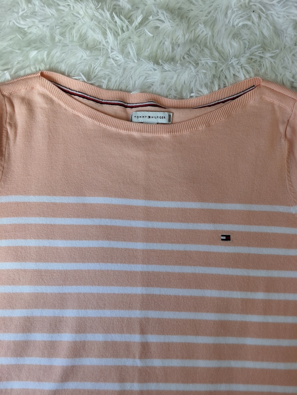 Tommy Hilfiger Women' Striped Boatneck Sweater in Blush & White - Picture 5 of 7